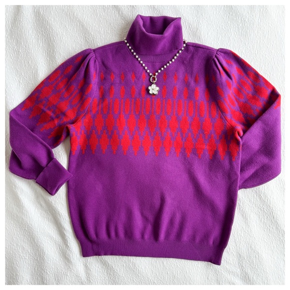 Purple and Red Fair Isle Turtleneck Sweater - Picture 2 of 8